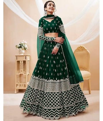 Trijal Fab Green Georgette Circular Semi Stitched Lehenga