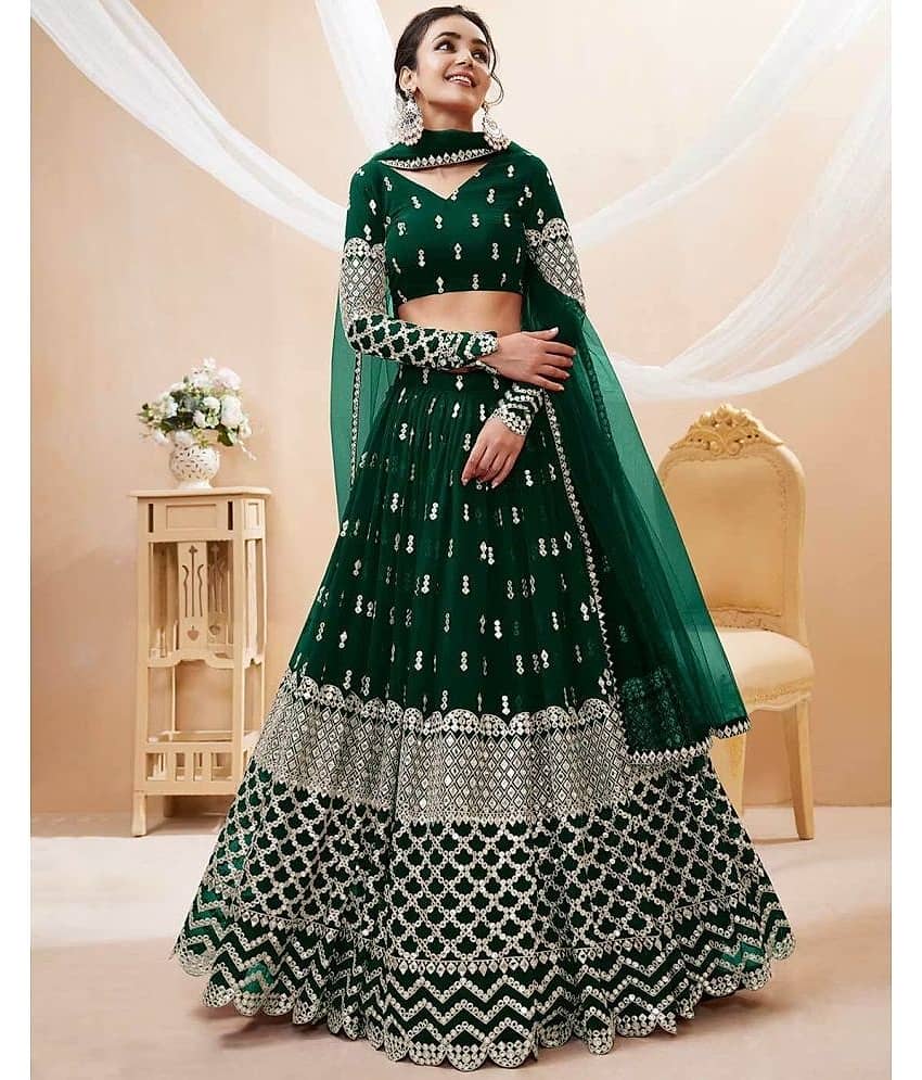 Trijal Fab Green Georgette Circular Semi Stitched Lehenga