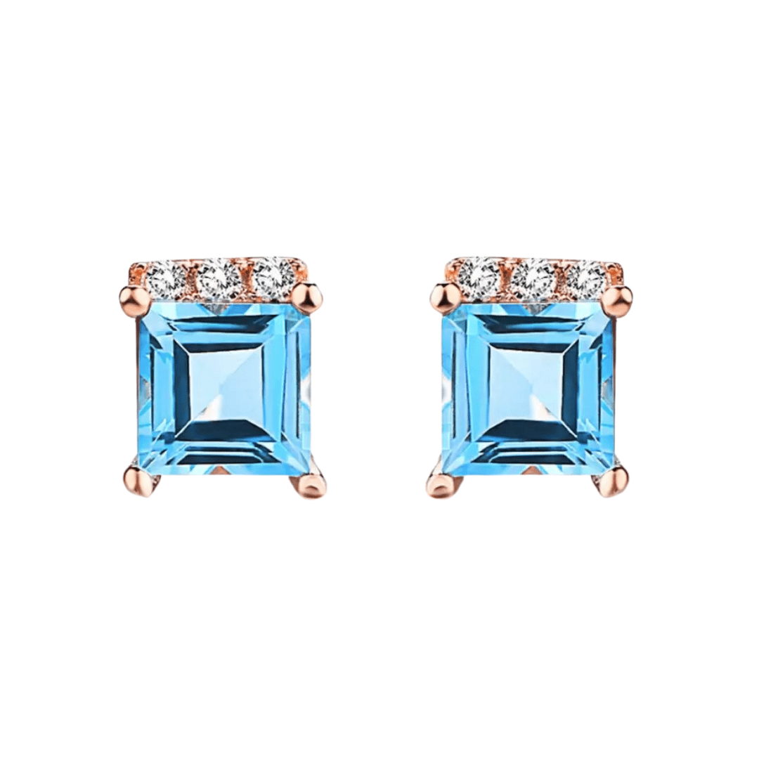 Aqua Blue Stone Square Stud Earrings for Girls | Best for Baby Girls-Blue