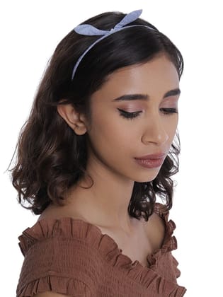 Blue-Black Slim Denim Hairband with Knots
