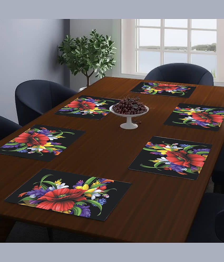 PVC Floral Rectangle Table Mats (45 cm x 30 cm) Pack of 6 - Multi