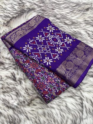 Latest Function Wear Purple Color Dola Silk Print n Jacquard Border Work Fancy Designer Saree With Blouse