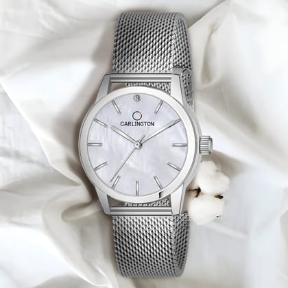 Carlington Elite Ladies Self Adjustable Mesh Strap Water Resistant Analog Watch - For Women CT2010 Silver