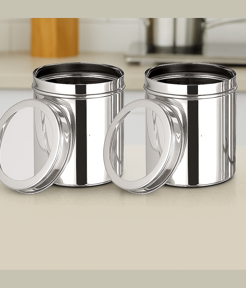 Visaxmi Stainless Steel Silver Multi-Purpose Container ( Set of 2 )