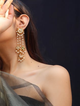 Tasnim Meenakari Kundan Earrings-Green