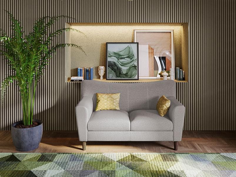 Bevelark 2 Seater Fabric Sofa (3 Year Warranty, Pinewood, Taupe)
