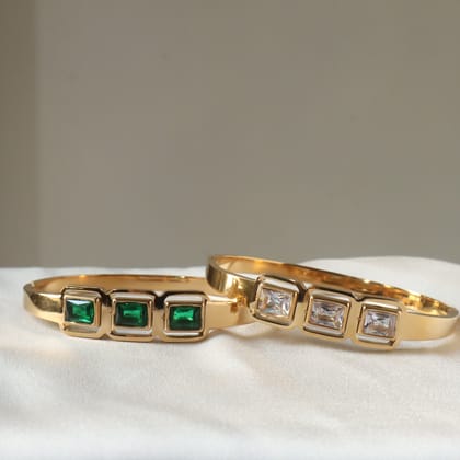 Three Stone Baguette 18K Gold Plated Bangle-White