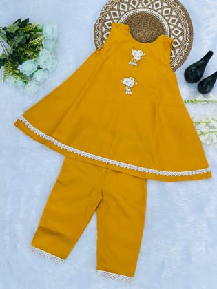 Reach Look  Khadi Cotton Fabric Cord-set-Yellow / 0-6 Month