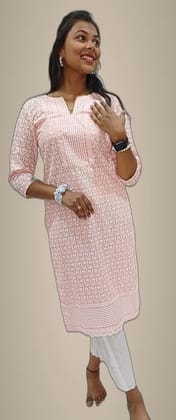 Mom And Me Georgette Chikankari Kurta (L) | Lightweight & Breathable | Summer Festive