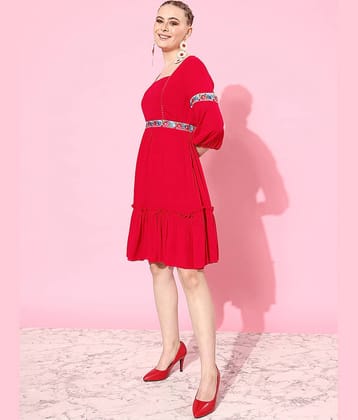 Miss Chase Women Rayon Printed Fit & Flare Dress ( Red )