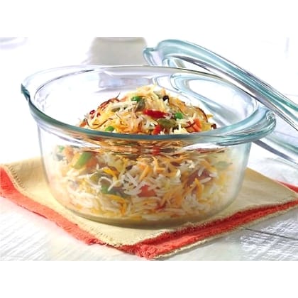Borosil Glass Casserole Deep Round - Oven and Microwave Safe Serving Bowl with Glass Lid, 2.5L  by Mahavir Home Store