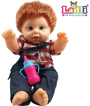 Golu Baba Cute Little Boy in Teddy Check Dress Doll for Kids Rubber with Clothes