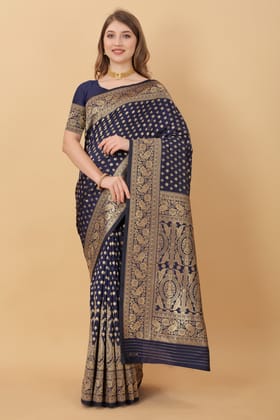Yavira silk Women's Navy Handwoven Silk Blend Saree