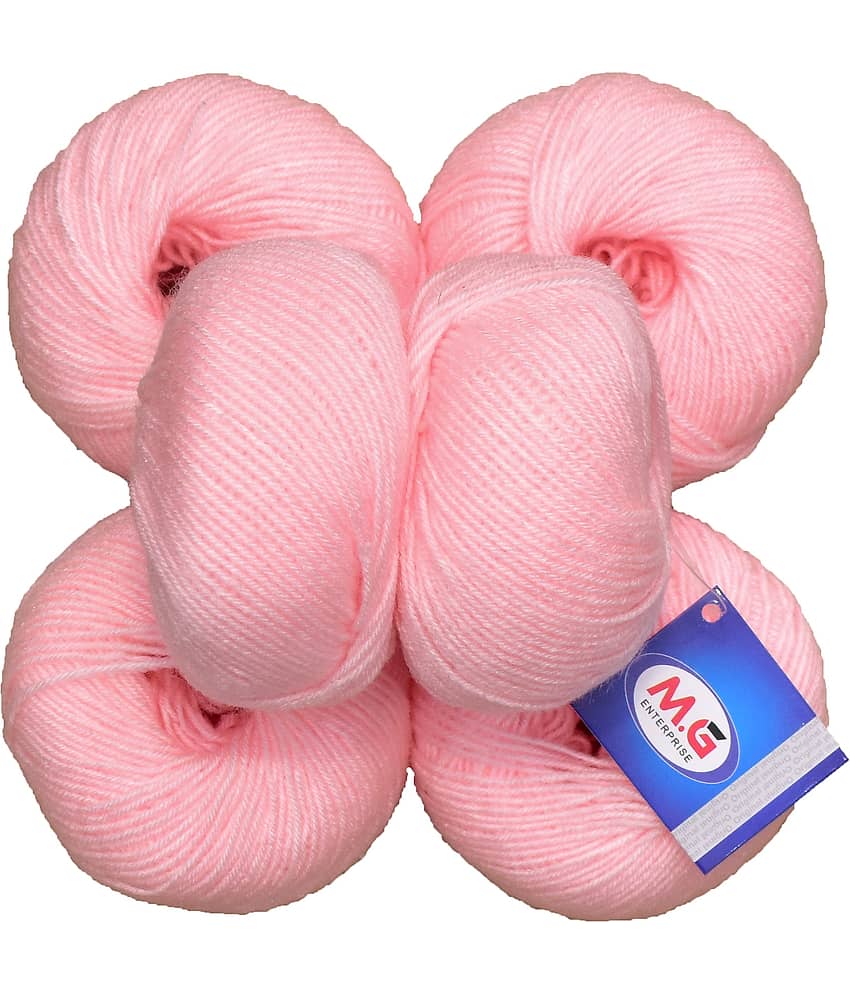 100% Acrylic Wool Pink (6 pc) Baby Soft Wool Ball Hand Knitting Wool/Art Craft Soft Fingering Crochet Hook Yarn, Needle Knitting Yarn Thread Dyed