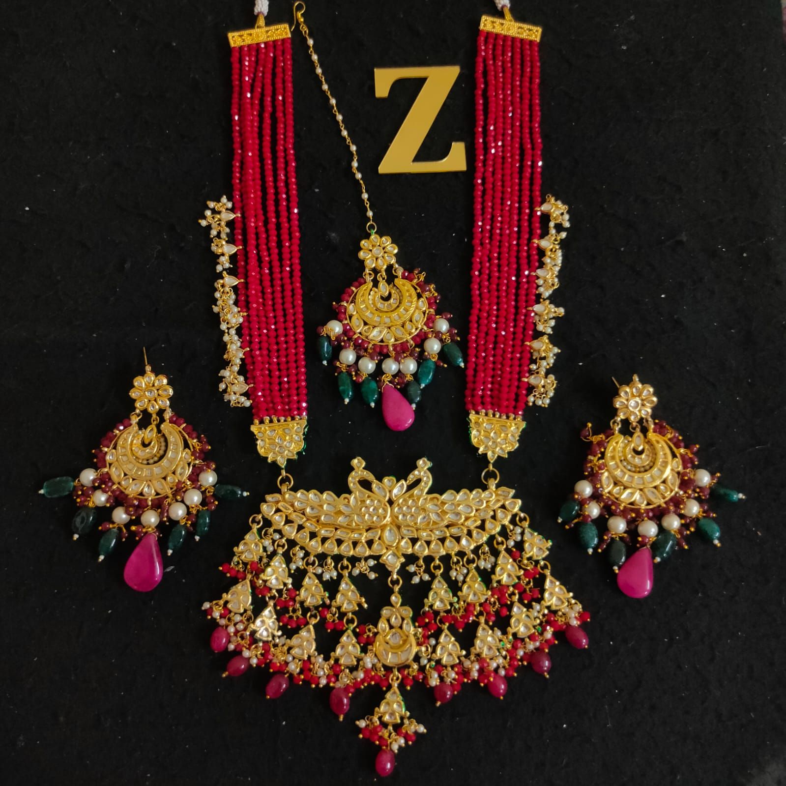 ZEVAR I Kundan Studded & Pearl Beaded Long Necklace Set