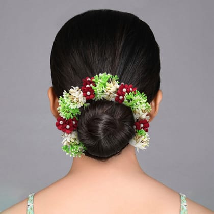 Maroon Color Flower Gajra For Women Hair Pin (HRP224MRN)-Length: 22.00 CM x Width: 4.00 CM / Maroon / Alloy