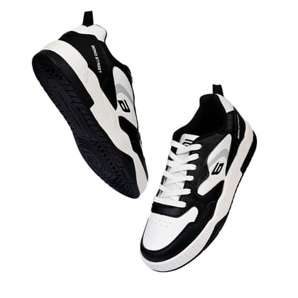 Bond Street Men's White & Olive Casual Sneakers | PU Upper Lace-Up Shoes with Durable PVC Sole | Stylish & Comfortable Footwear for Men