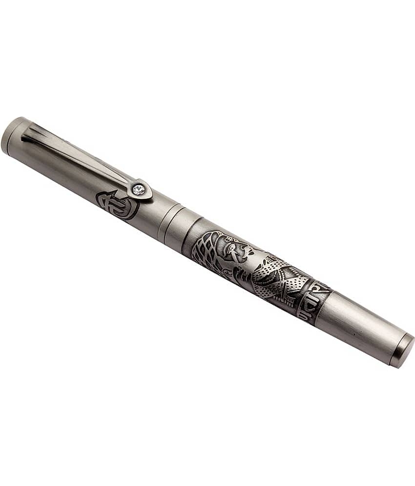 Srpc Chhatrapati Shivaji Maharaj Engraved On Antique Bronze Grey Metal Body Roller Ball Pen Magnetic Cap Blue Ink