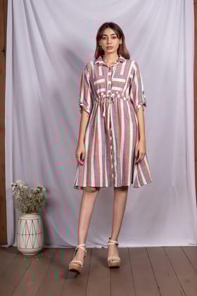 Crimson Sky Striped Shirt Dress-S