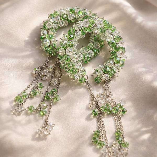 Crystal Gajra Bracelet Festive Handcrafted Green White Sparkle