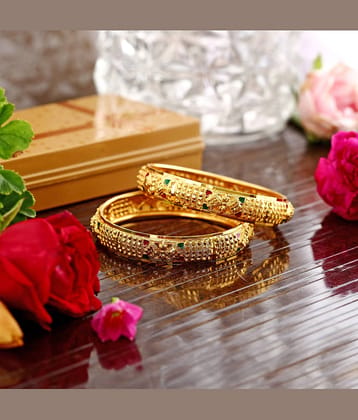 Vighnaharta Traditional Wear 1gm Gold Plated Alloy Bangle for Women and Girls - pack of 2 pcs Bangle- [VFJ1009BG2-8]