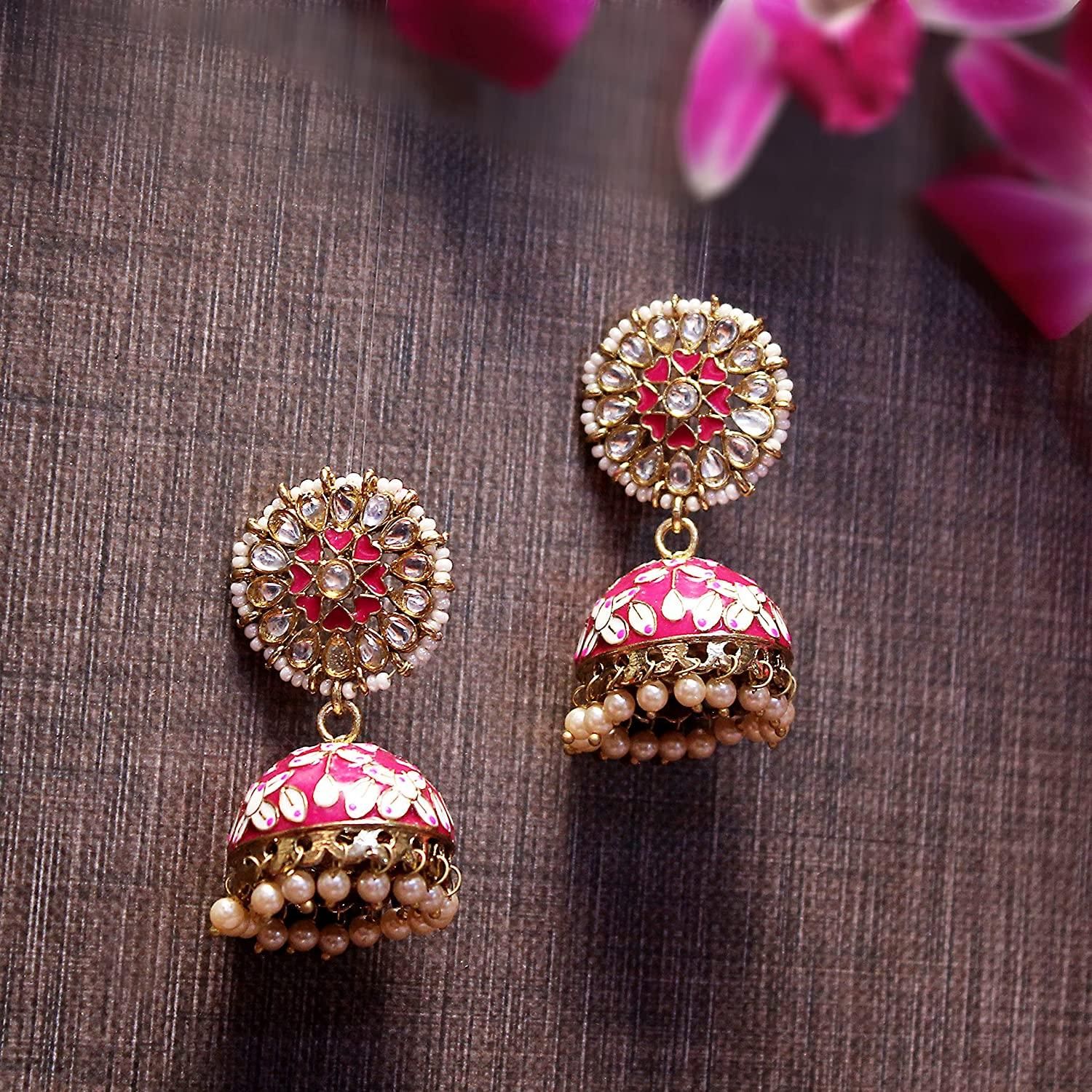 Gold-Plated Kundan Dome-Shaped Jhumkas