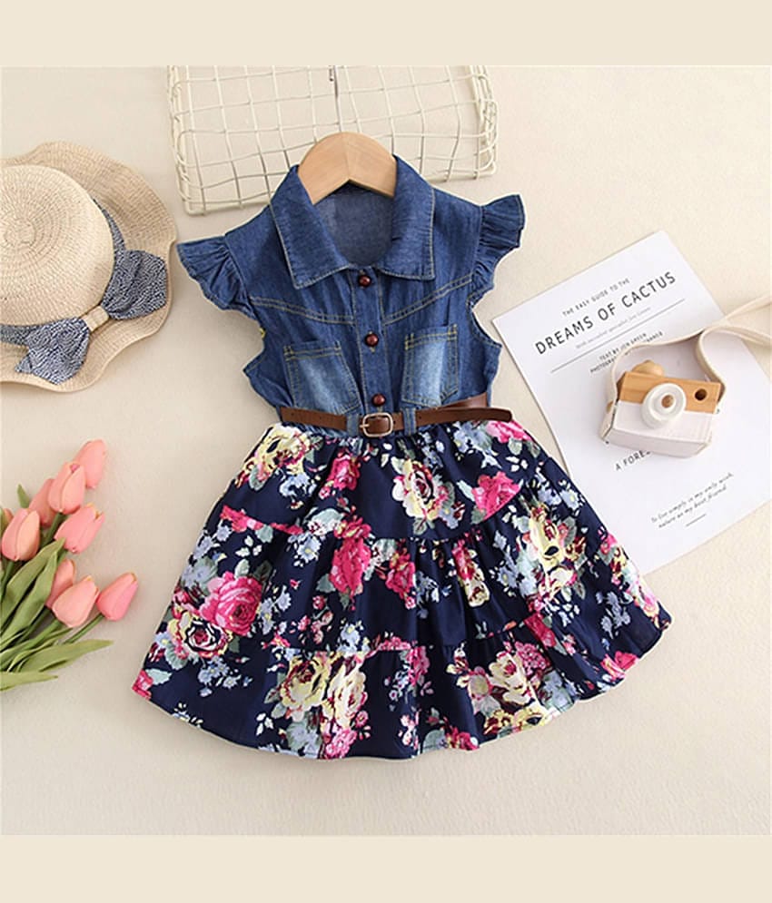 Arshia Fashions Cotton Blend Shirt Dress For Girls ( Pack of 1 , Blue )