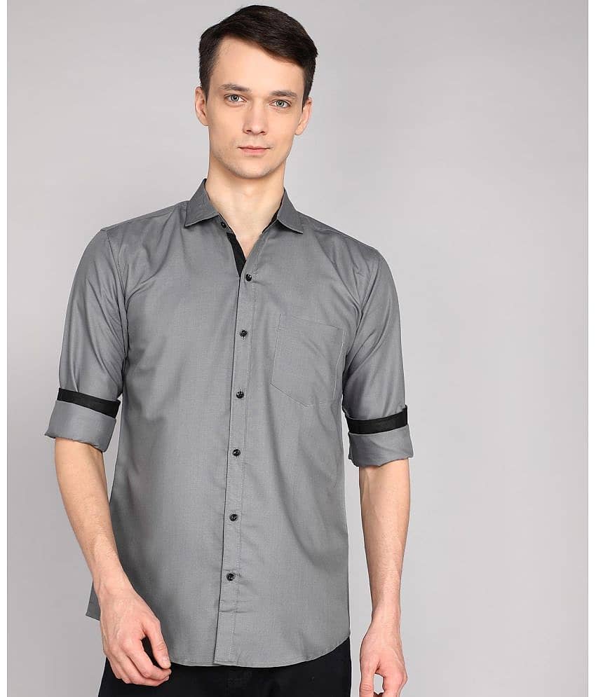 P&V CREATIONS Cotton Blend Regular Fit Solids Rollup Sleeves Men's Casual Shirt - Grey ( Pack of 1 )
