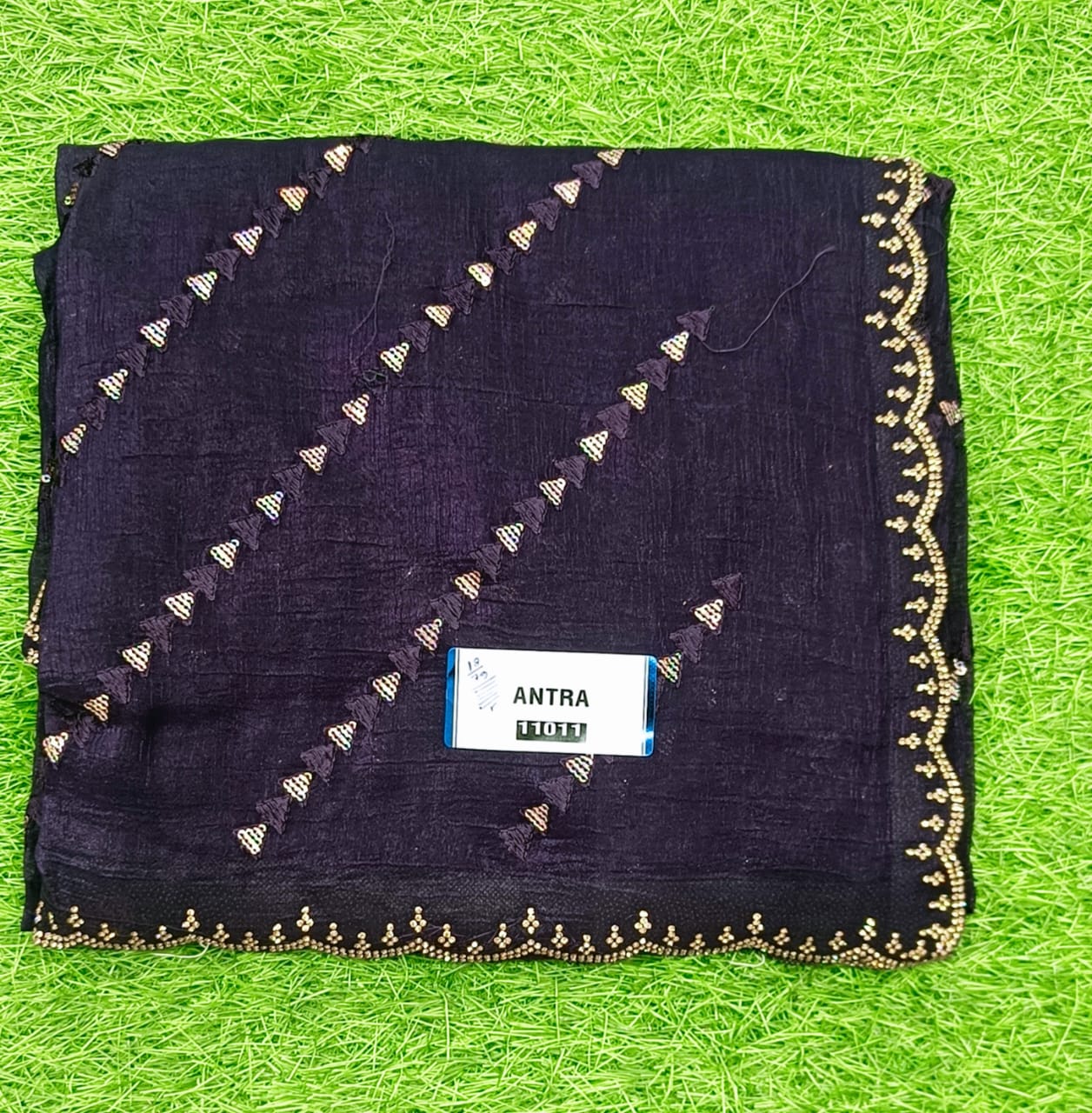 Designer Embroidered Black Saree with Golden Lace Border