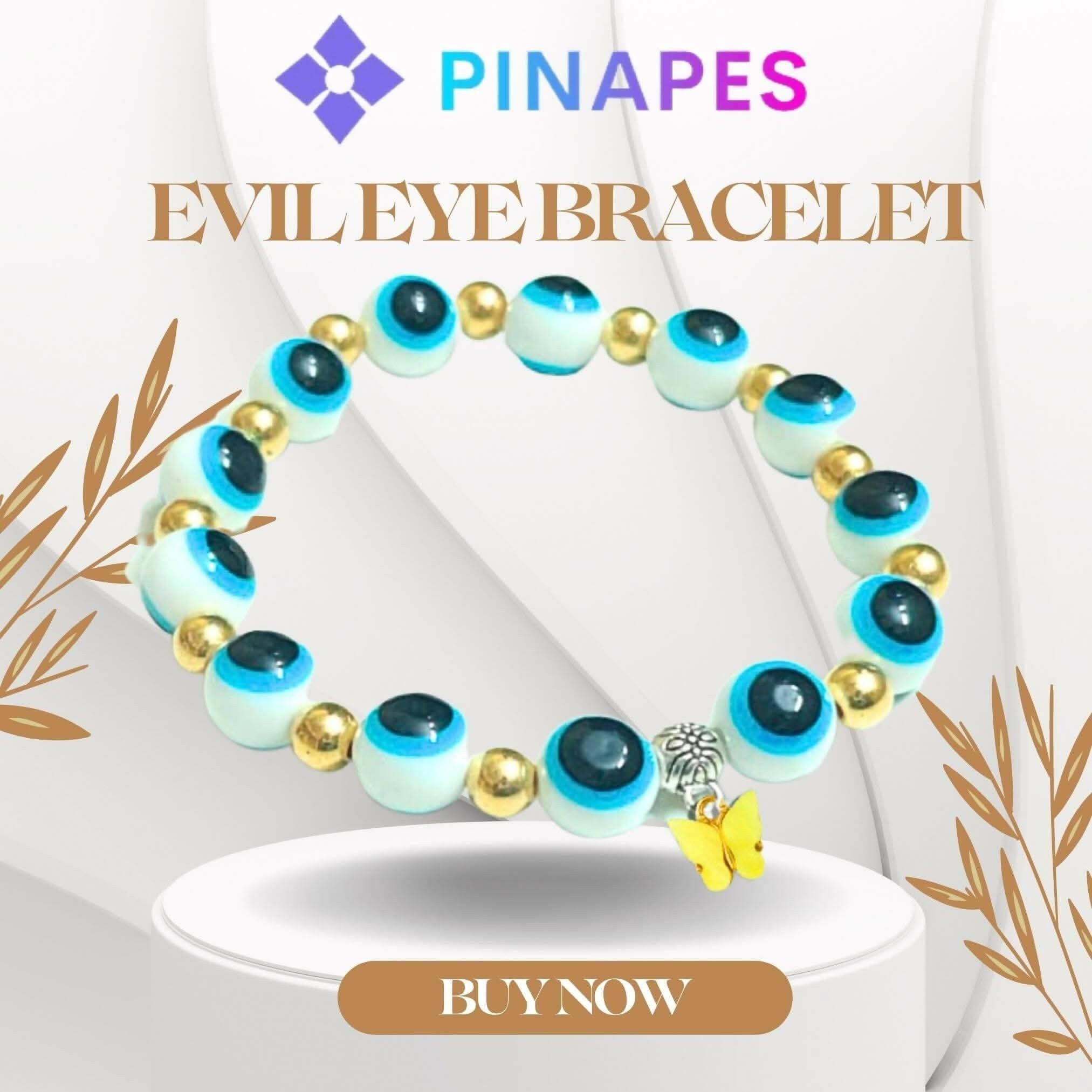 Pinapes Yellow Butterfly Beads and Evil Eye Charm Bracelet A Must-Have for Fashionable and Superstitious Women - White