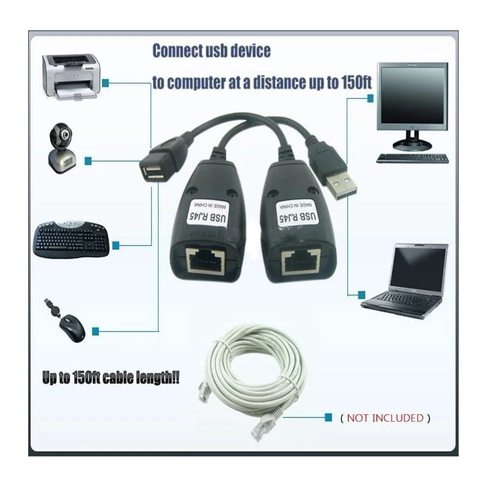 USB RJ45 Extension Adapter Up to 150 Ft Length (Black)