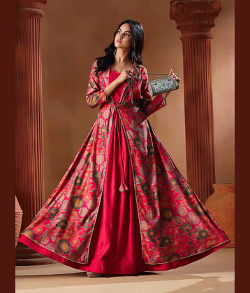 Madhuram Textiles Women Rayon Anarkali Stitched Ethnic Gown ( Pink )