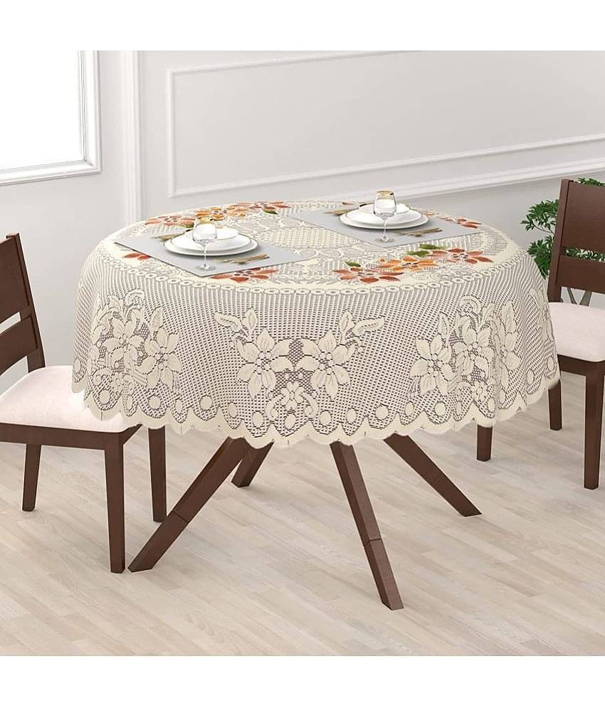 Self Design Polyester 2 Seater Round Table Cover ( 101 x 101 ) cm Pack of 1 Cream