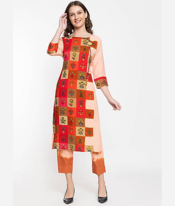ELTHIA - Peach Rayon Women's Straight Kurti ( Pack of 1 )
