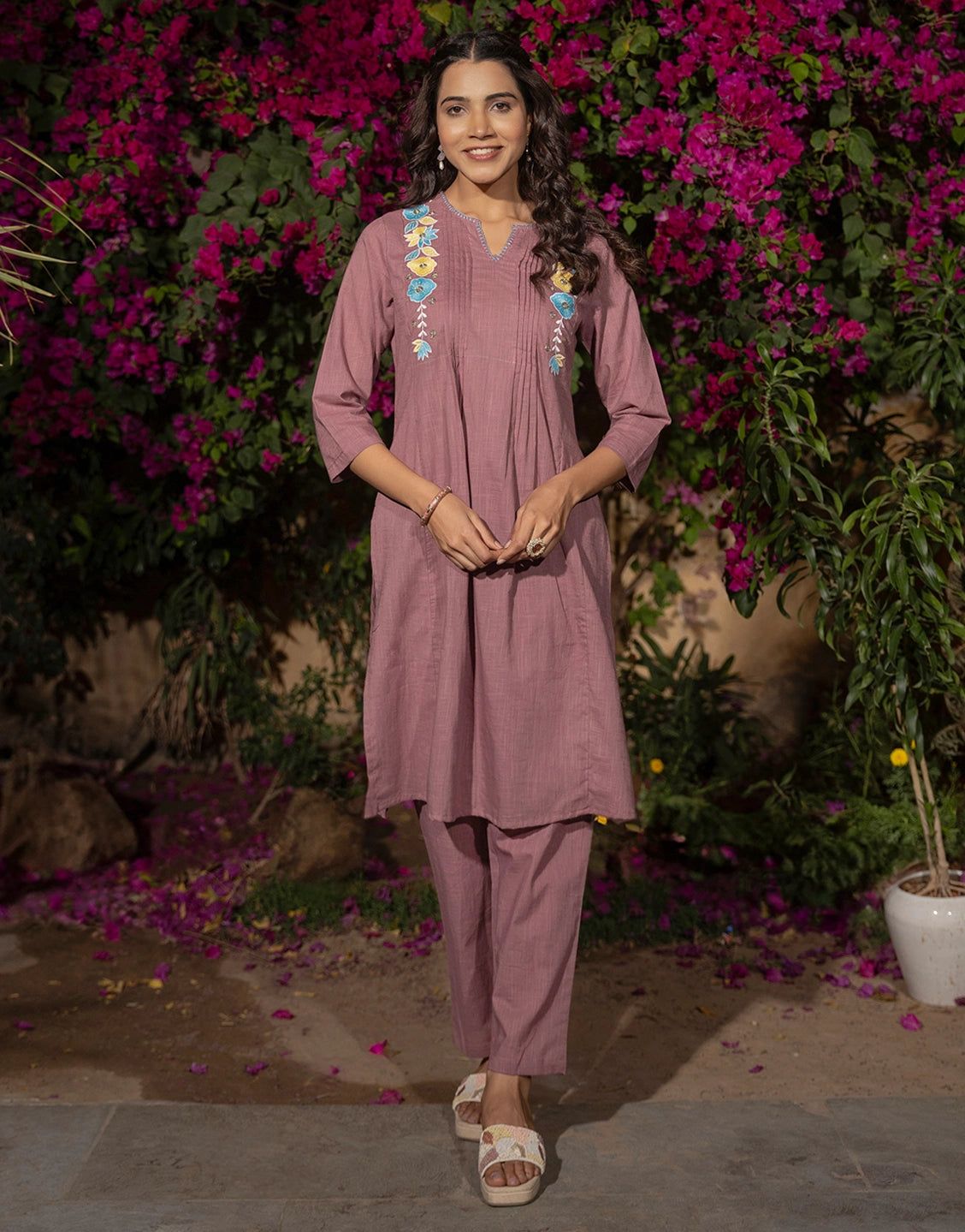 NINA PINK EMBROIDERED KURTA SET-S