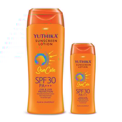 Yuthika Sunscreen Lotion SPF 30 PA+++ with UVA & UVB Protection, Sunscreen for All Skin Types Combo Pack (300ml + 100ml)