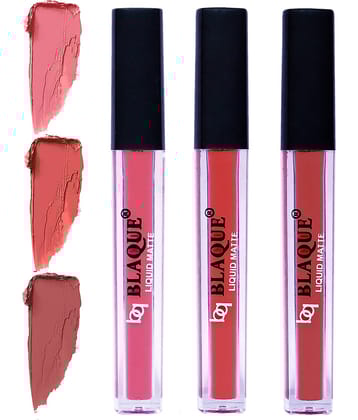 bq BLAQUE Matte Liquid Lipstick Combo of 3 Lip Color 4ml each, Waterproof - Coral Peach, Dark Coral, Brown