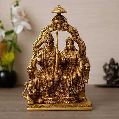 Golden Lord Ram, Sita & Hanuman Handcrafted Brass Figurine