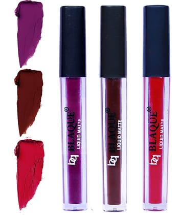 bq BLAQUE Matte Liquid Lipstick Combo of 3 Lip Color 4ml each, Waterproof - Purple Affair, Chocolate Mood, Dark Pinkish Red