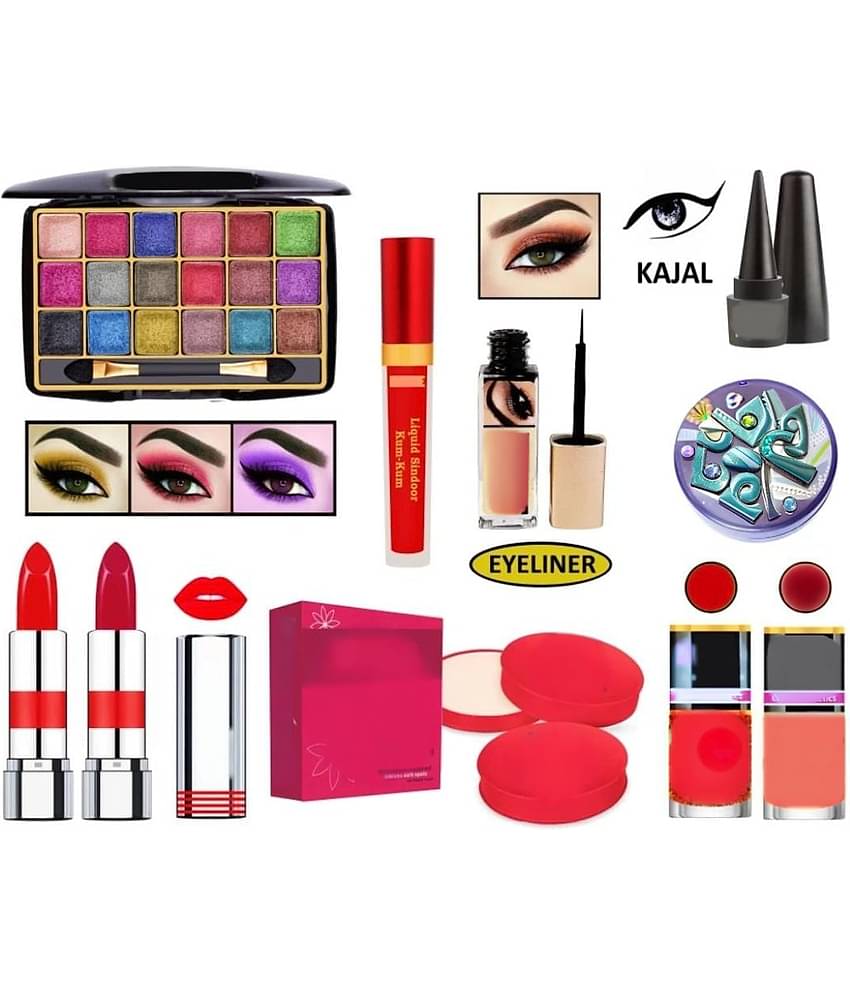 swenky eyeshadow with eyeliner mascara sindoor lipstick compact nail polish & remover (Pack of 10)