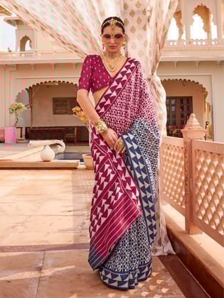 Berry Magenta Pure Sigma Silk Printed Saree