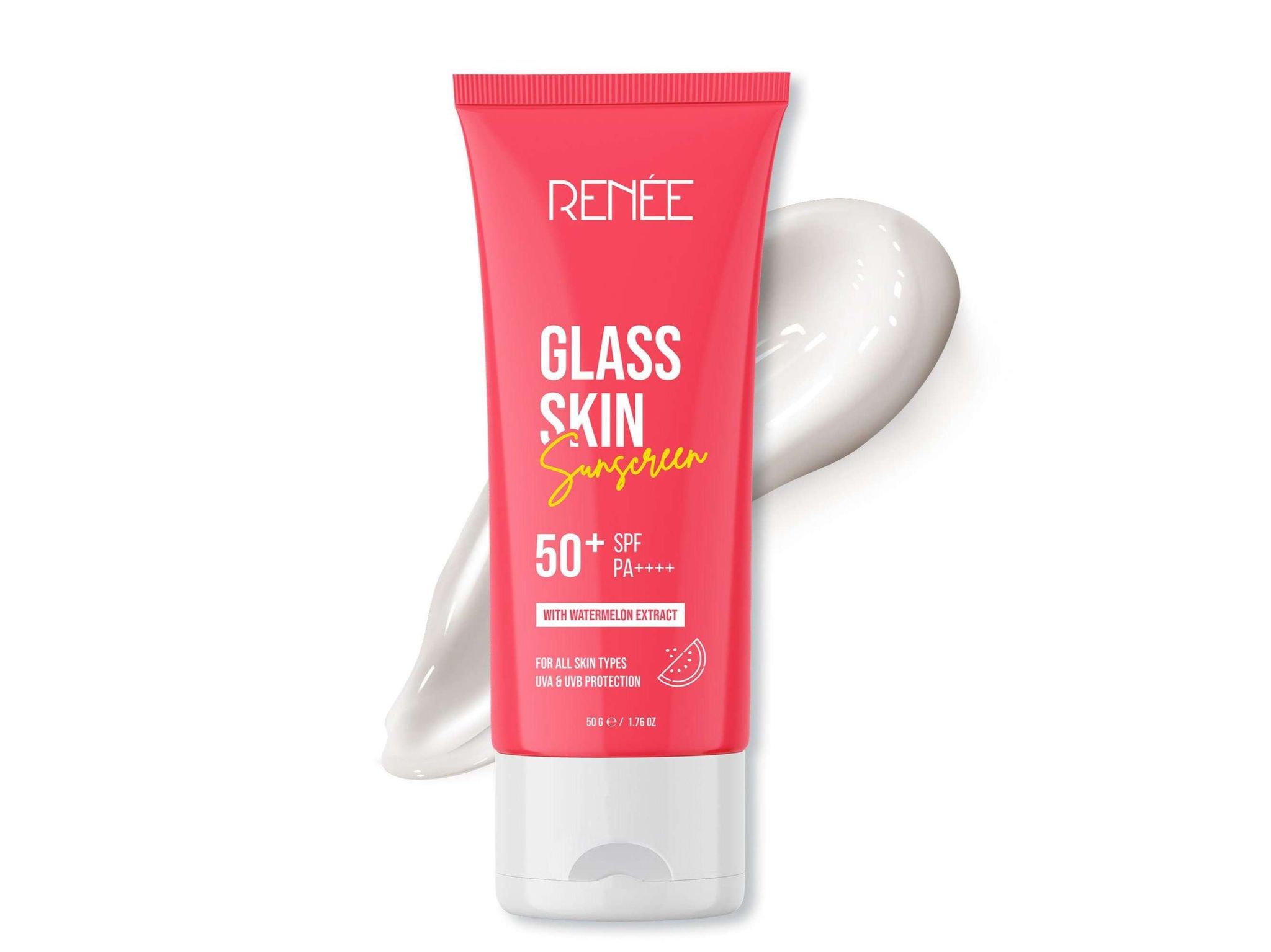 RENEE Glass Skin Gel Sunscreen SPF 50, UVA & UVB Protection, Lightweight, Hydrating & Non-Sticky, Zero White Cast, For Radiant, Supple Skin, Infused with Watermelon, Beetroot & Hyaluronic Acid