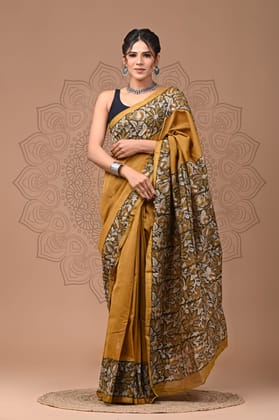 JAIPUR HANDBLOCK PRINT Exclusive collection of handblock printed pure chanderi silk sarees with blouse piece.