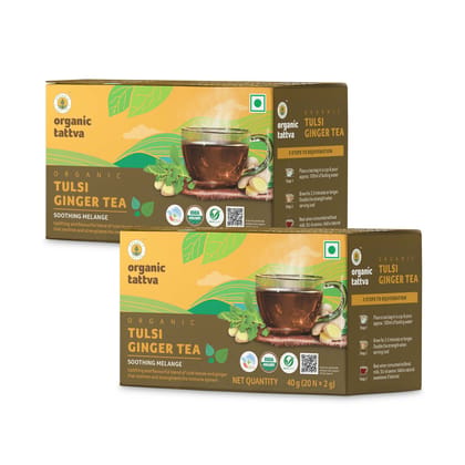 Organic Tattva Organic Tulsi Ginger Tea - 40g x Pack of 2 Organic Tattva Organic Tulsi Ginger Tea - 40g x Pack of 2