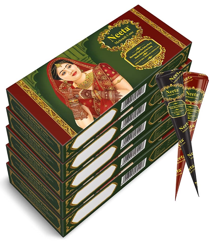 Neeta Mehendi Cones for Hand Desgning & Wedding, Bridal Mehandi Cone Reddish Brown Color 4 Pcs in 1 Box (Pack of 5)