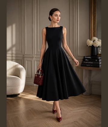Kashian Women Georgette A-line Dress ( Black )
