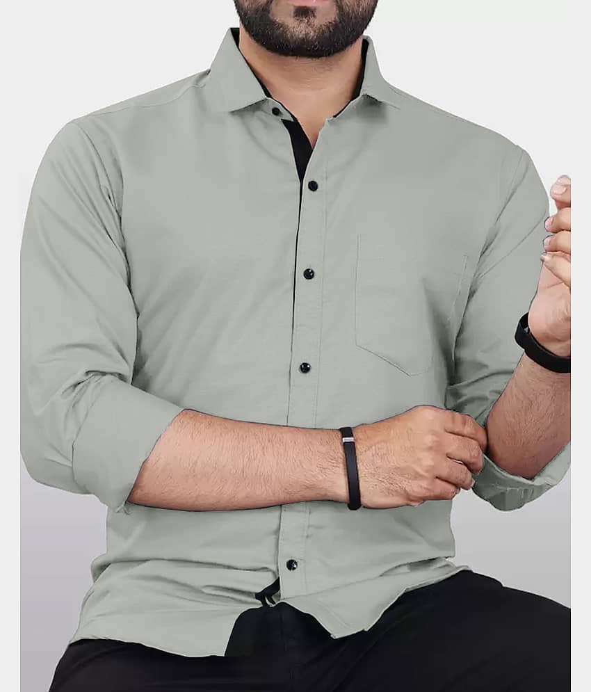 Eyebogler Cotton Blend Regular Fit Solids Full Sleeves Men's Casual Shirt - Grey ( Pack of 1 )