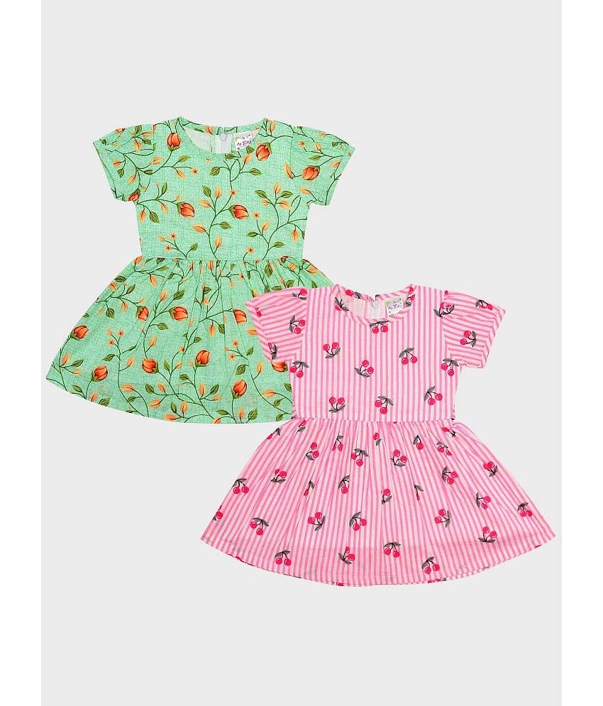 Me N My CLOSET Pack of 2 Baby Girls Cotton Frock ( Multicolor )