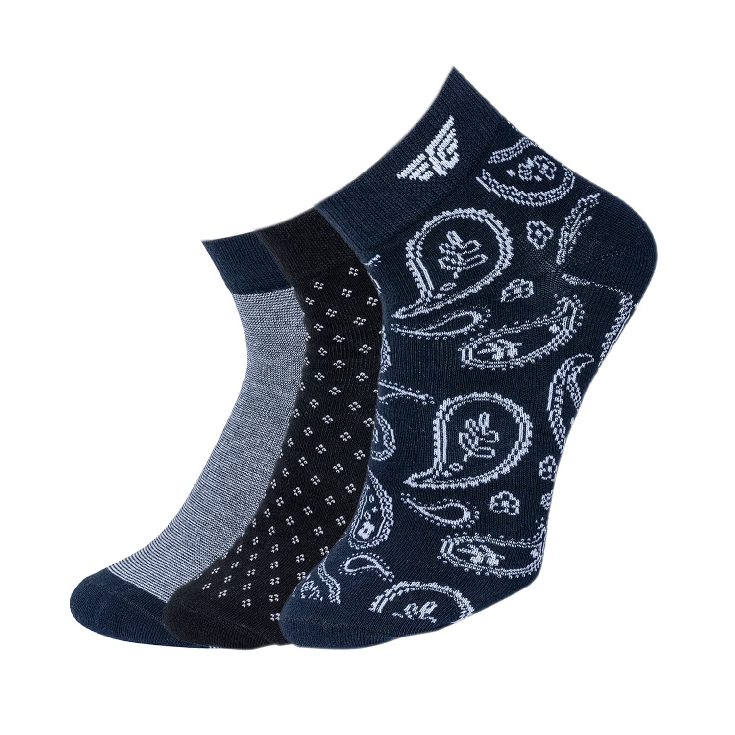 Red Tape Men's Ankle Length Socks Pack of 3 | Soft & Stretchable Jacquard Design | Breathable Cotton-Rich Socks