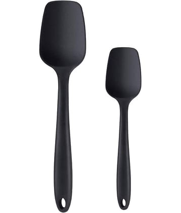 Baskety Black Silicone Large And Small Mixing Spoon Spatula ( Pack of 2 )